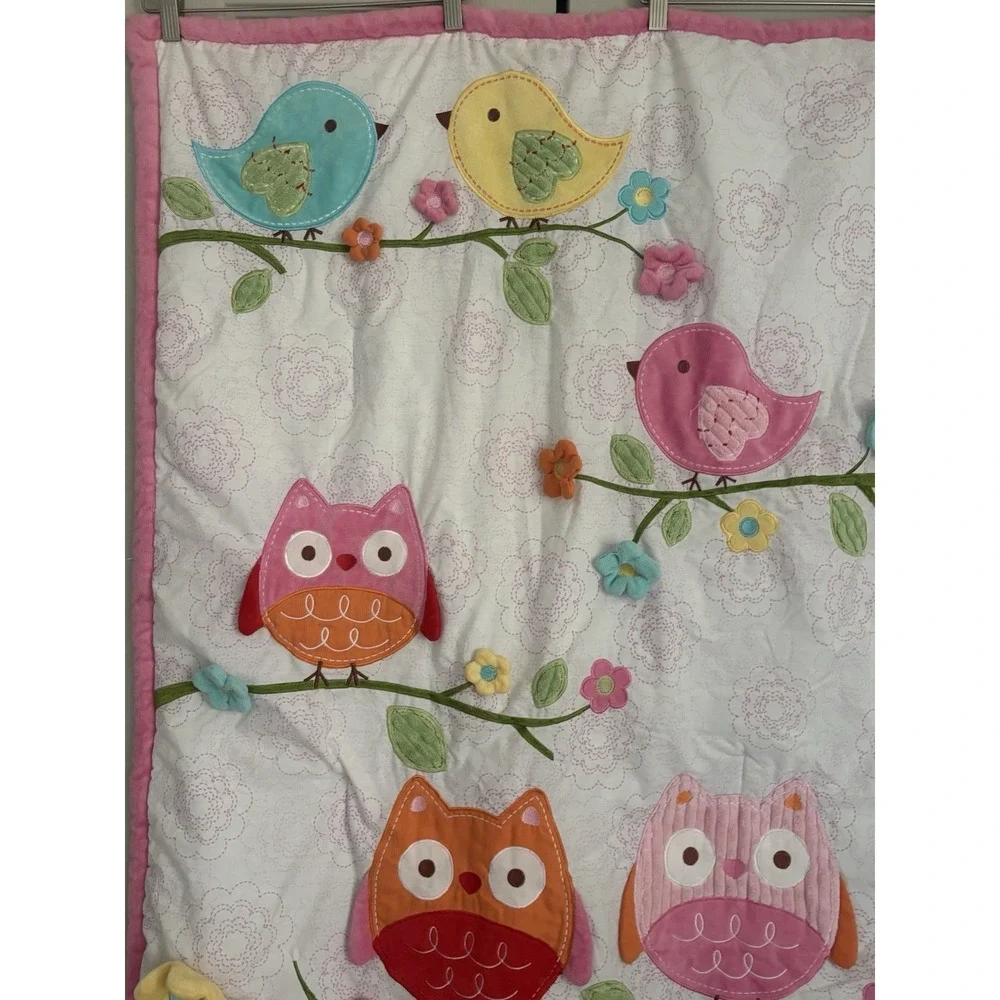Nojo Owl Love Baby Crib Blanket Owls Birds Pink Flowers Textured‎ 42